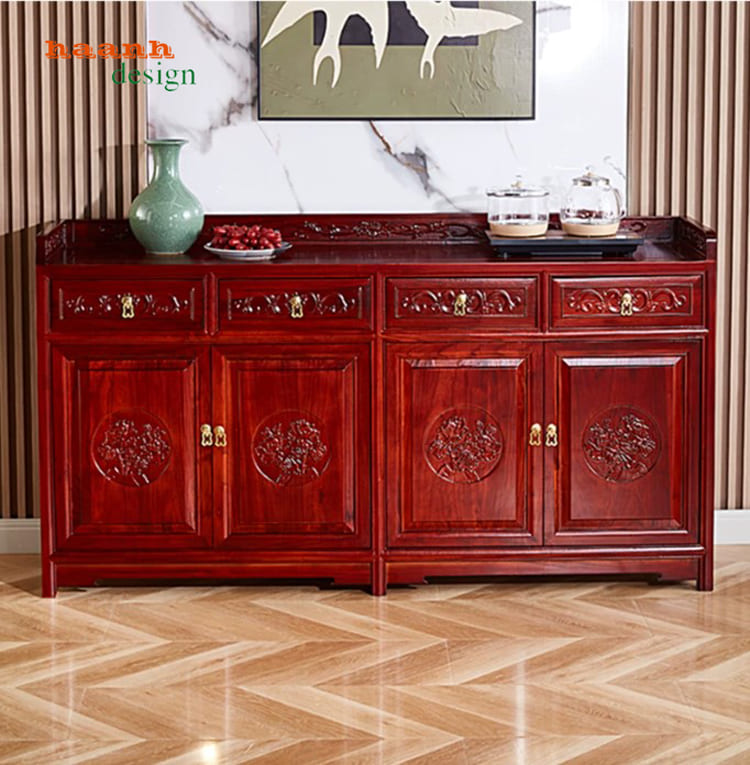Tủ đựng đồ nhà bếp cánh chạm hoa văn Trung Hoa