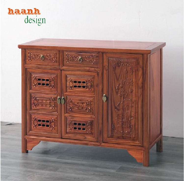 Chạm khắc nhẹ nhàng trên tủ lưu trữ đồ phòng bếp