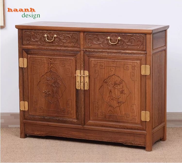 tủ lưu trữ gỗ giả cổ trong phòng bếp