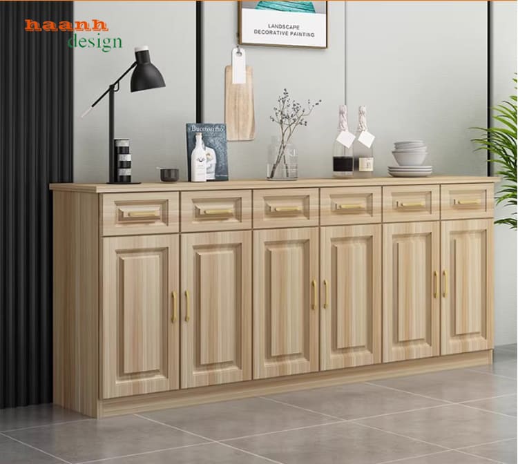 Tủ lưu trữ ph&ograve;ng ăn gỗ c&ocirc;ng nghiệp trong kh&ocirc;ng gian bếp hiện đại