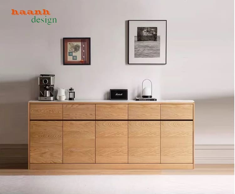 tủ lưu trữ gỗ phòng bếp phong cách Bắc Âu
