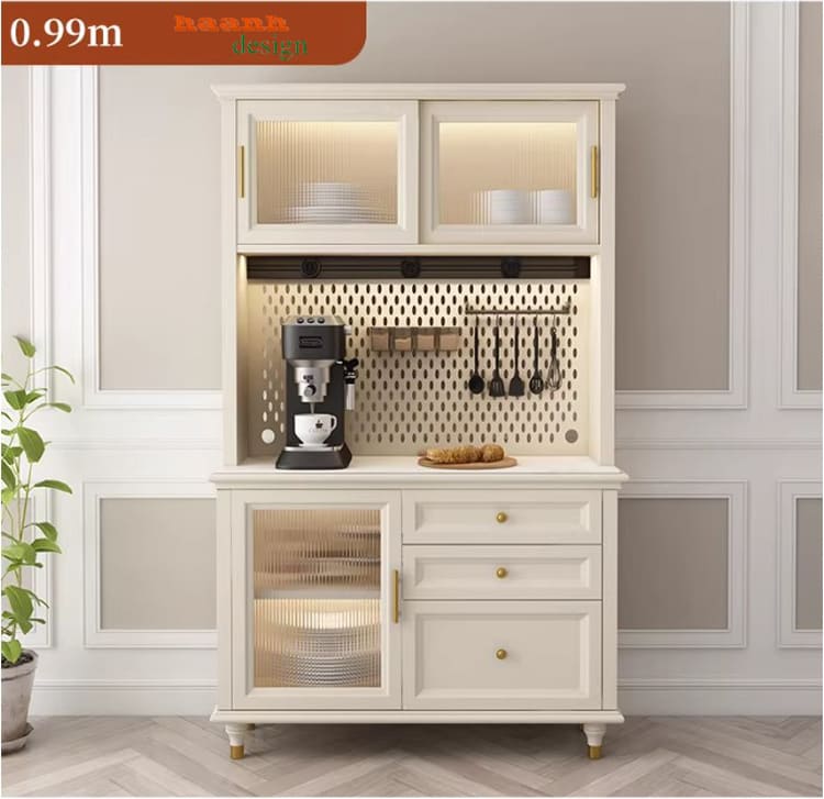 mẫu kệ gỗ lưu trữ phòng bếp đẹp màu trắng kem