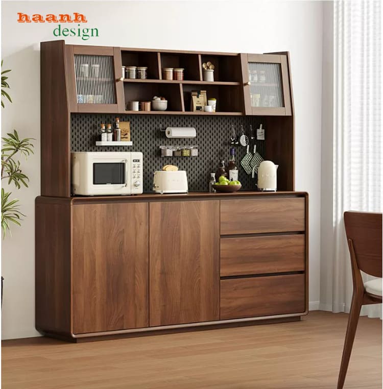 Tủ Đựng Đồ Phòng Bếp Veneer Óc Chó Cho Nhà Hiện Đại-TLT 012