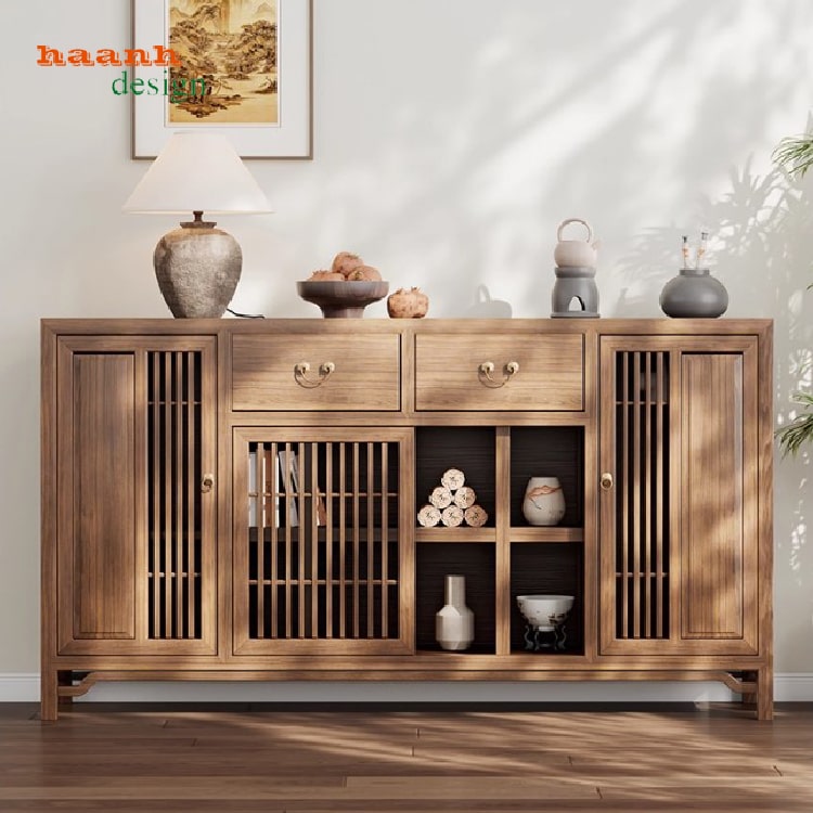 mẫu tủ gỗ phòng bếp đẹp vân óc chó tự nhiên