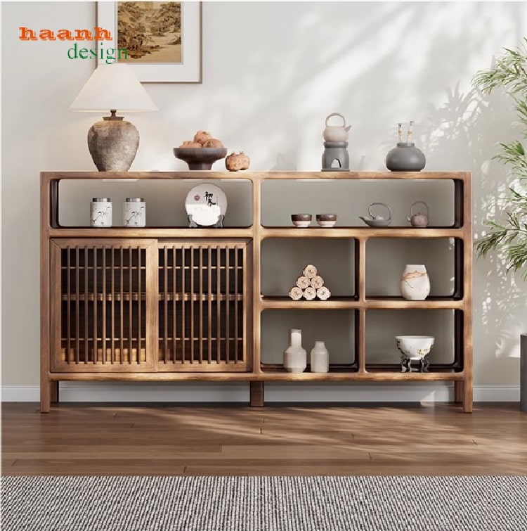 tủ lưu trữ gỗ tự nhiên hiện đại cho phòng bếp