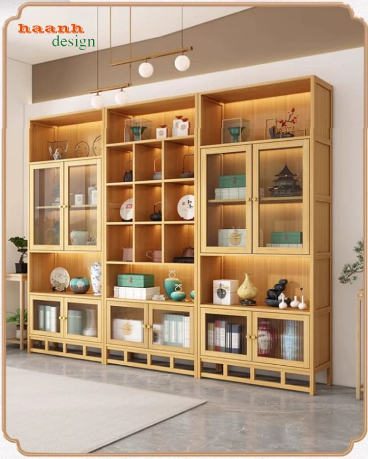 Phương án TPK 018 màu sáng Tủ trang trí phòng khách mô-đun màu vân gỗ sáng