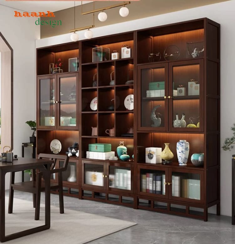 Phối cảnh TPK 018 màu nâu Tổ hợp tủ TPK 018 màu nâu trong phòng khách