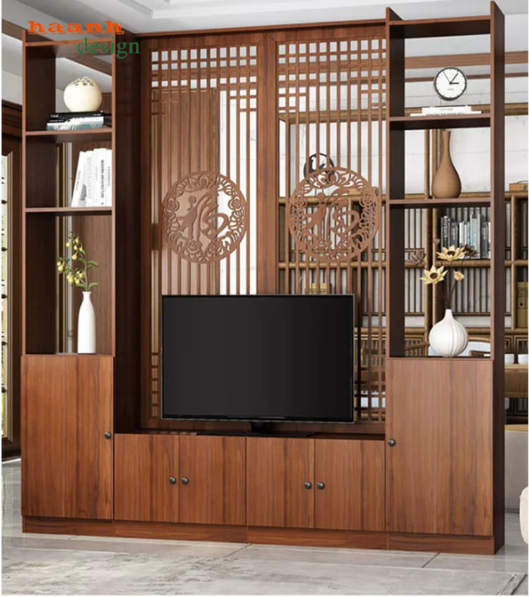 Phối cảnh TPK 019 bố cục mở rộng Tủ phòng khách TPK 019 bố cục mở rộng hai bên