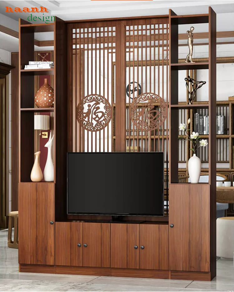 TPK 019 với hệ kệ mở Tủ phòng khách TPK 019 với kệ mở hai bên