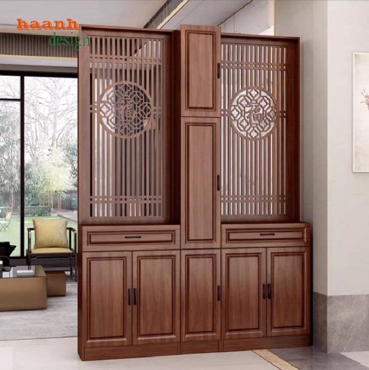 Tủ trang trí phòng khách bằng gỗ tự nhiên sơn PU cao cấp