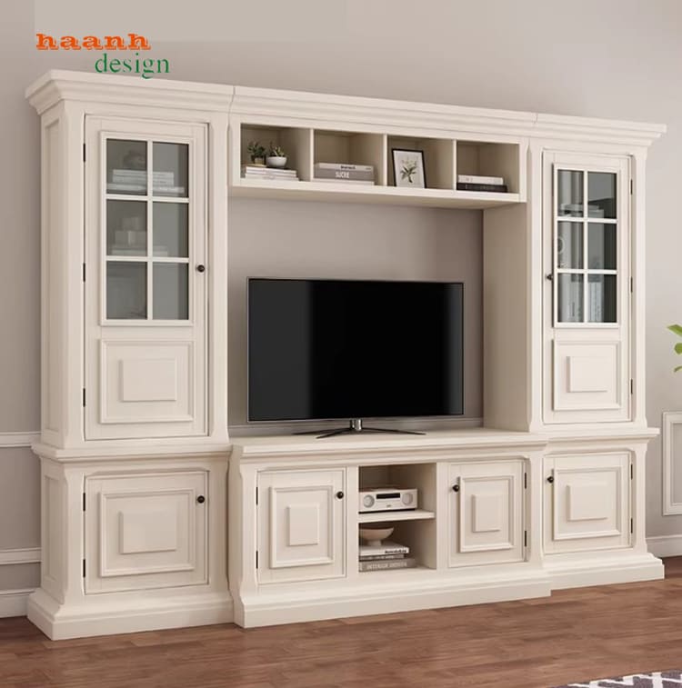 tủ kệ gỗ phòng khách khung gỗ sồi tự nhiên