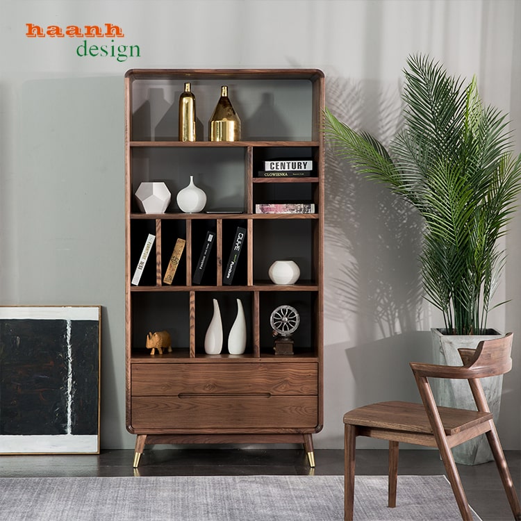 Tủ phòng khách gỗ tự nhiên óc chó cao cấp.