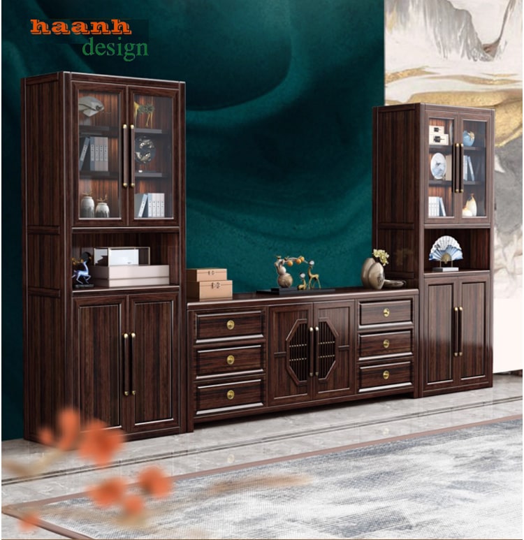 Tủ trang trí phòng khách gỗ tự nhiên