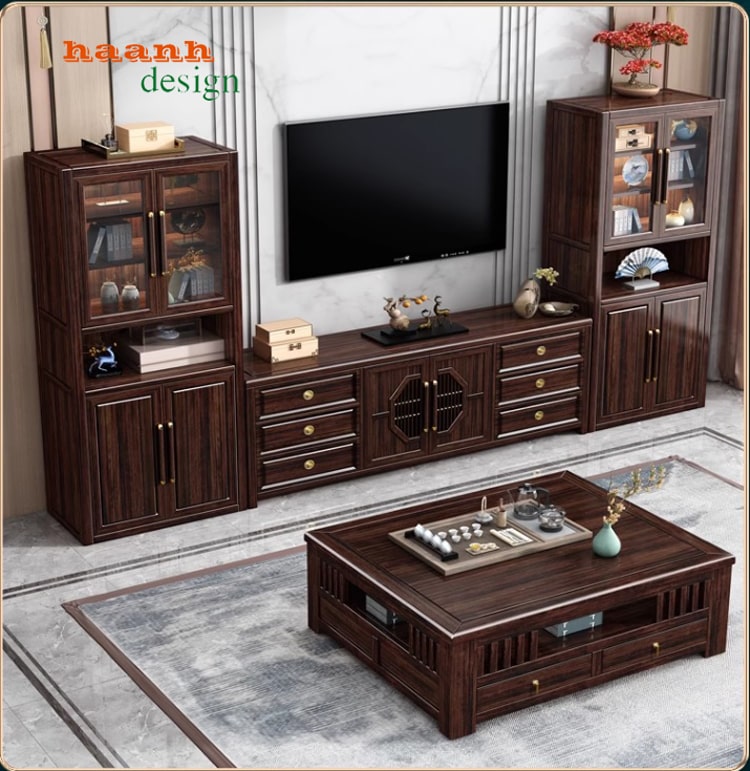 Tủ trang trí phòng khách gỗ tự nhiên