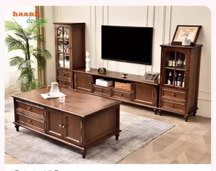 Tủ kệ phòng khách tân cổ điển