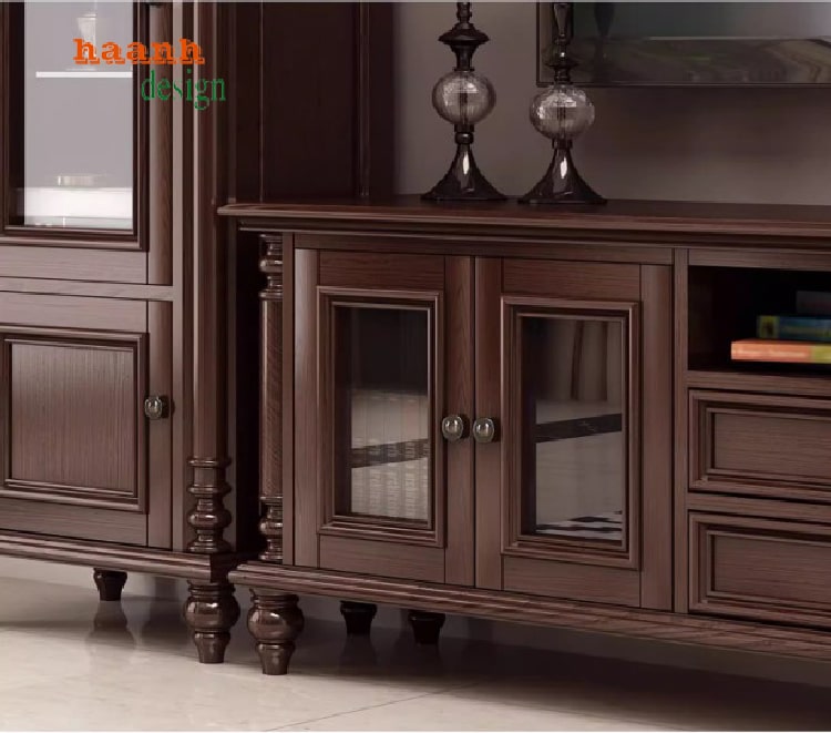 tủ gỗ phòng khách tân cổ điển