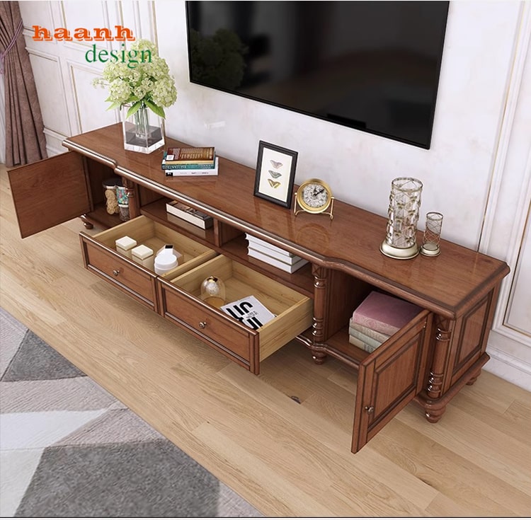 Kệ tủ gỗ phòng khách tân cổ điển