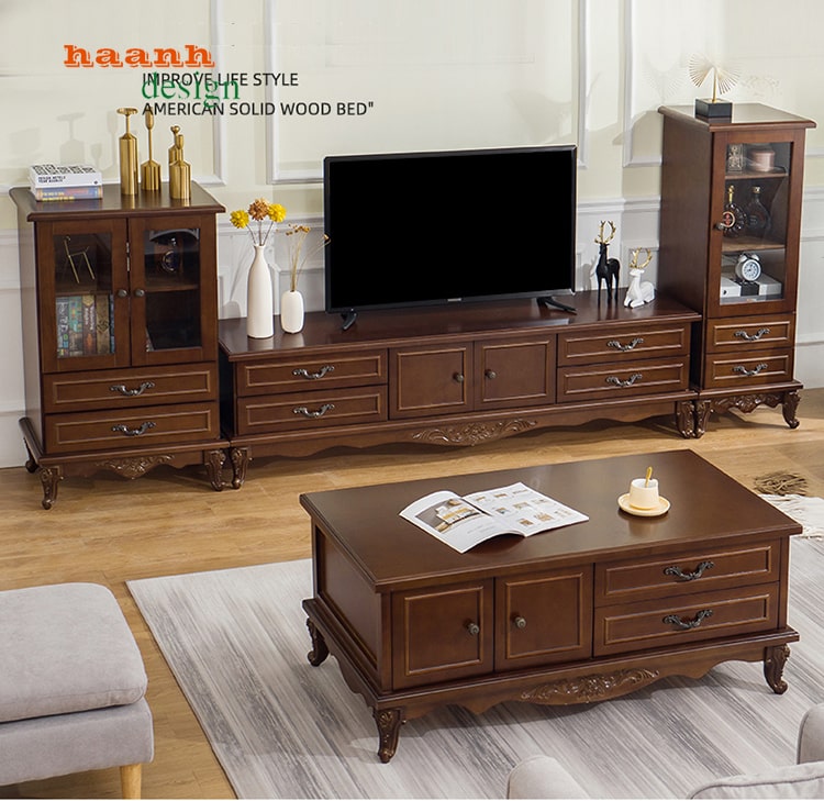 Tủ gỗ phòng khách tân cổ điển