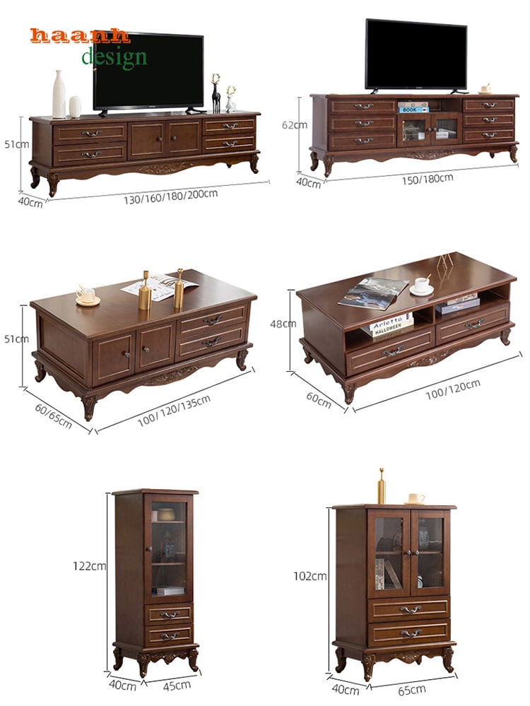 Tủ gỗ phòng khách tân cổ điển
