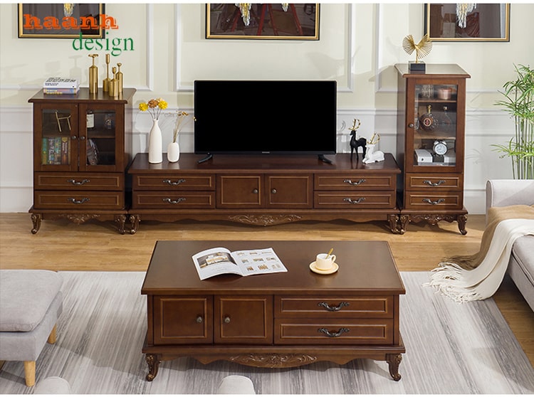 Tủ gỗ phòng khách tân cổ điển