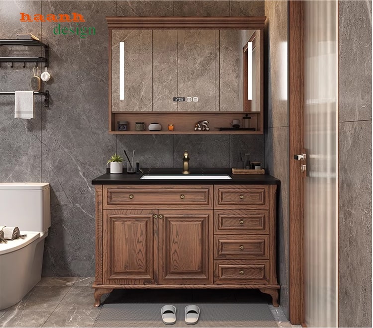 Tủ gỗ lavabo phòng tắm tân cổ điển