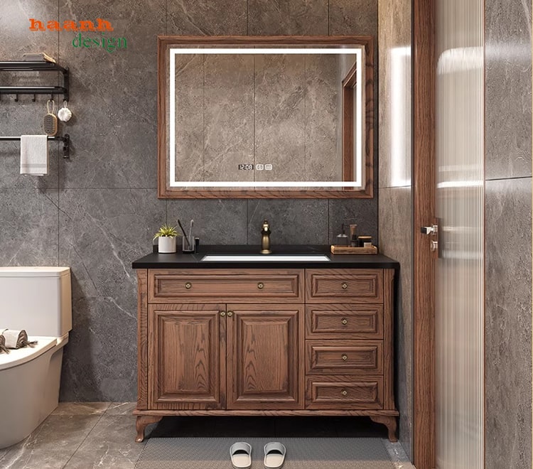 Tủ gỗ lavabo phòng tắm tân cổ điển