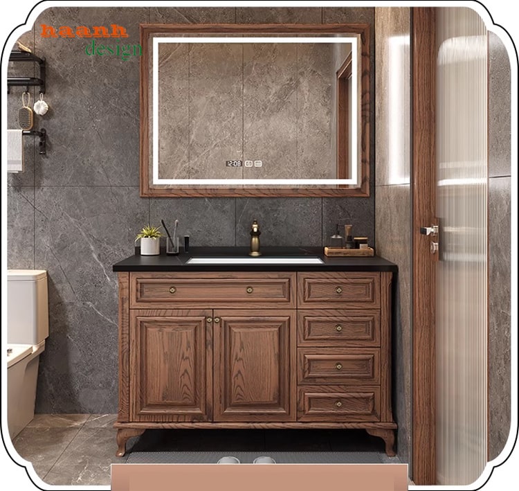 Tủ gỗ lavabo phòng tắm tân cổ điển