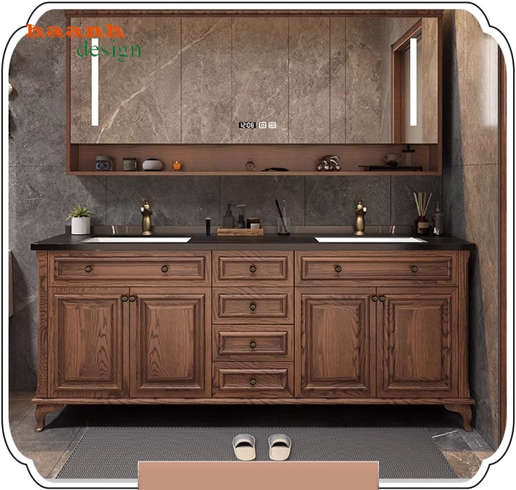 Tủ gỗ lavabo phòng tắm tân cổ điển