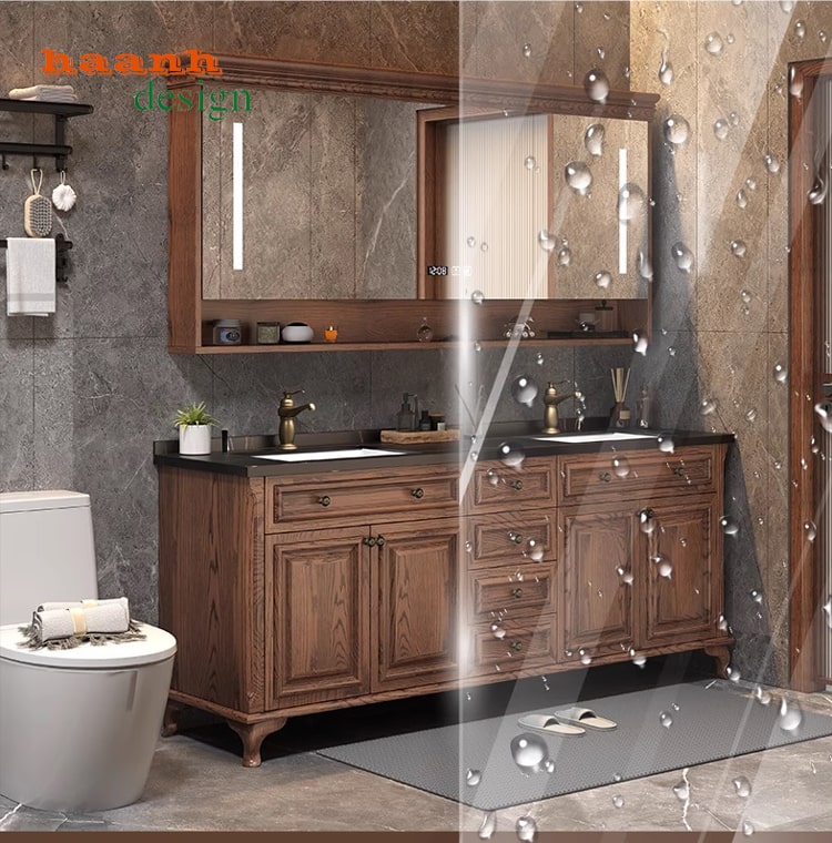 Tủ gỗ lavabo phòng tắm tân cổ điển