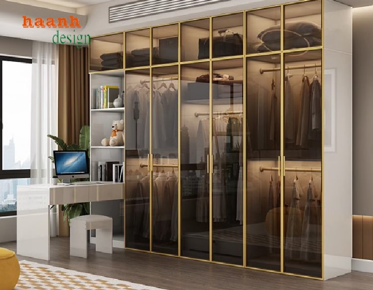 cấu tạo tủ quần &aacute;o gỗ c&aacute;nh k&iacute;nh khung nh&ocirc;m