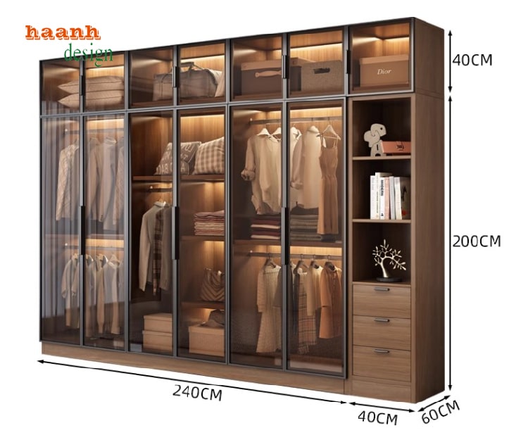 Mẫu tủ quần áo gỗ cánh kính xu hướng nội thất 2025