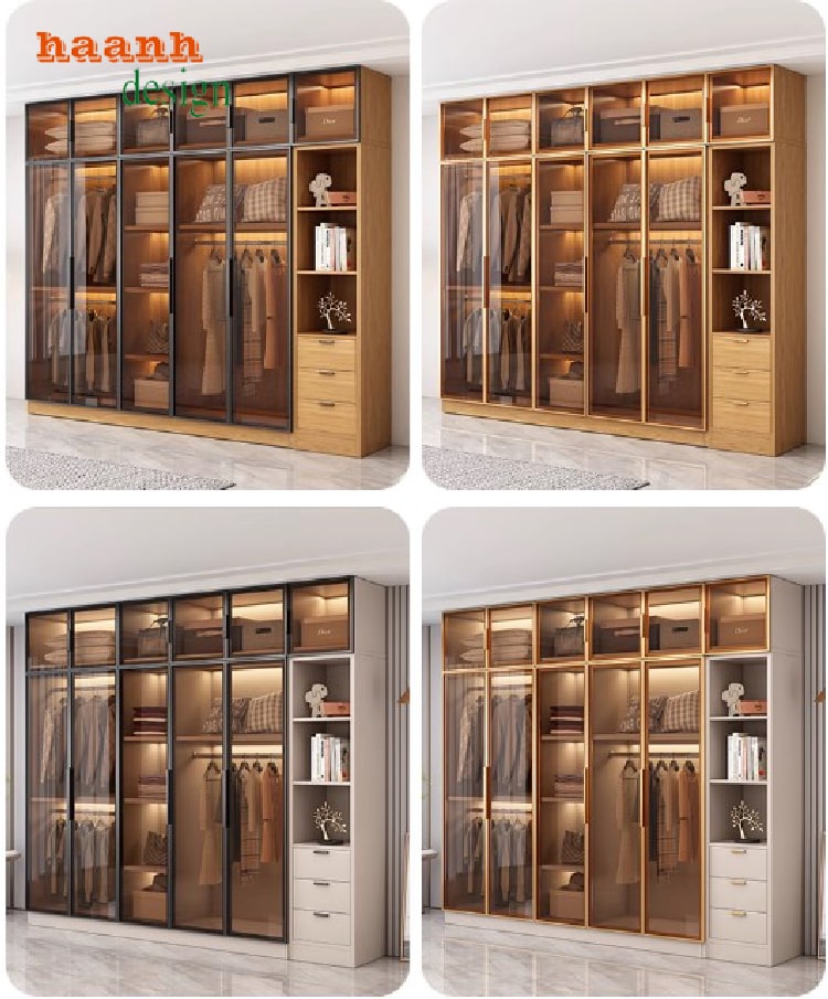 Cận cảnh chi tiết tay nắm tủ quần áo gỗ cánh kính cao cấp