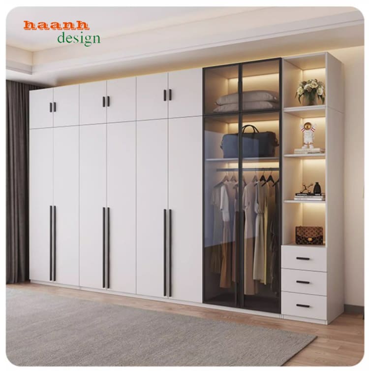 tủ quần áo gỗ cánh kính phòng ngủ gia đình