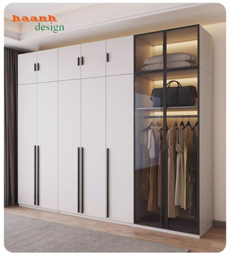 tủ quần áo gỗ cánh kính có đèn led