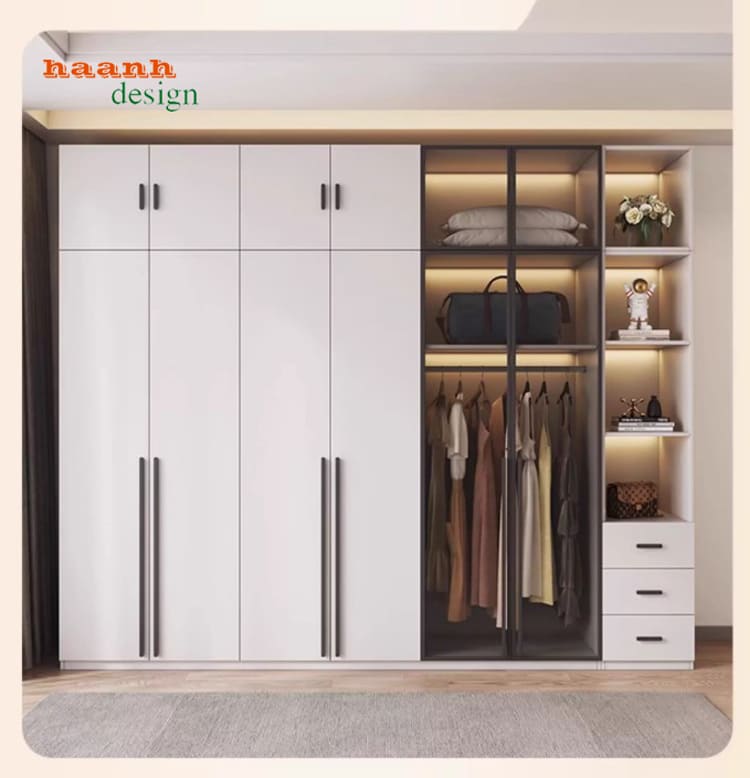 tủ quần áo gỗ cánh kính mdf chống ẩm