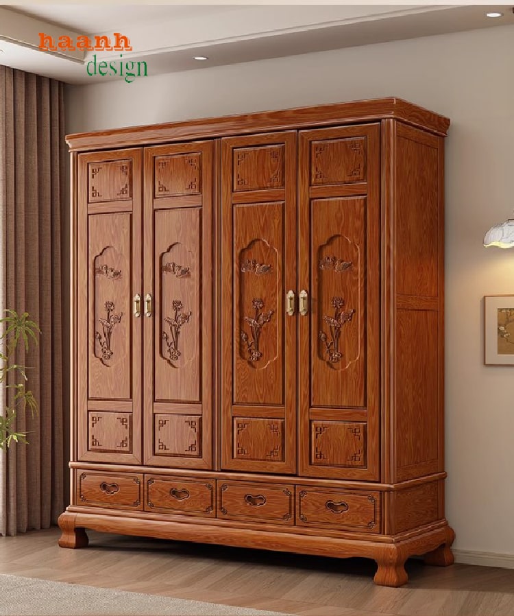 tủ áo gỗ cánh chạm