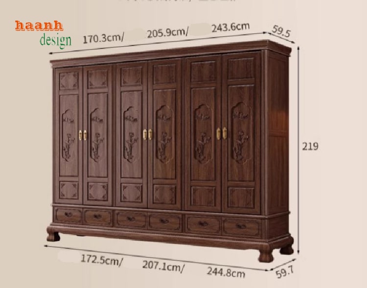tủ áo gỗ cánh chạm
