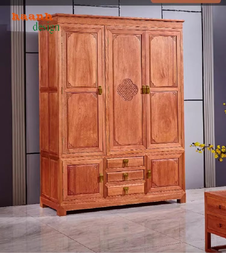 Tủ đựng quần áo gỗ hương phong cách Á Đông sang trọng