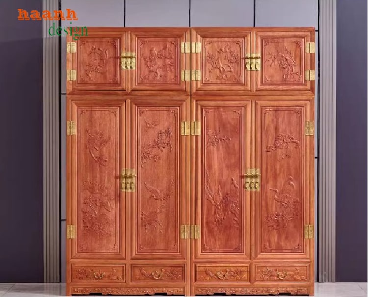 Tủ đựng quần áo gỗ tự nhiên kết hợp nội thất phòng ngủ Á Đông