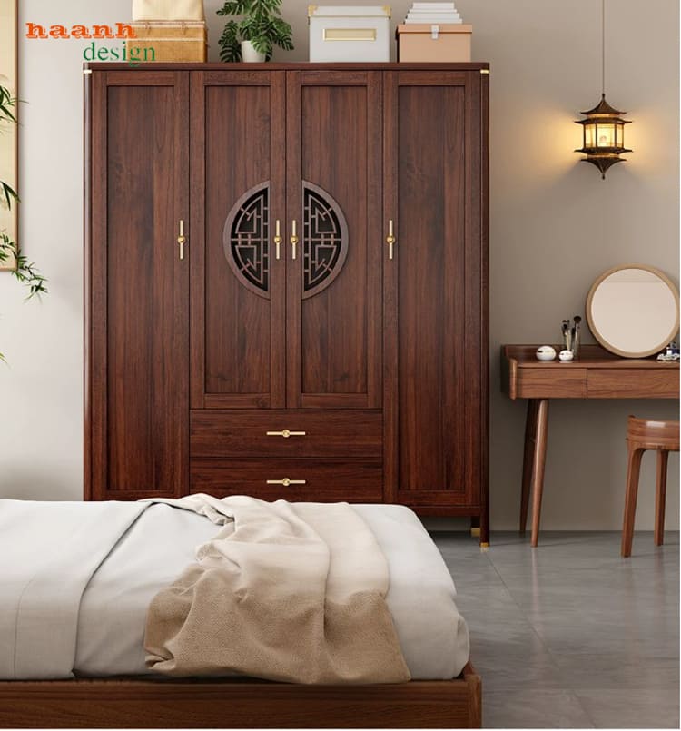 Tủ quần áo gỗ sồi tự nhiên phong cách Trung Quốc