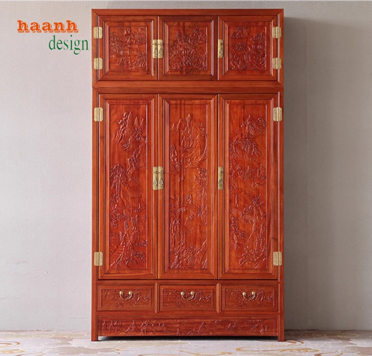 Tủ quần áo gỗ cánh chạm