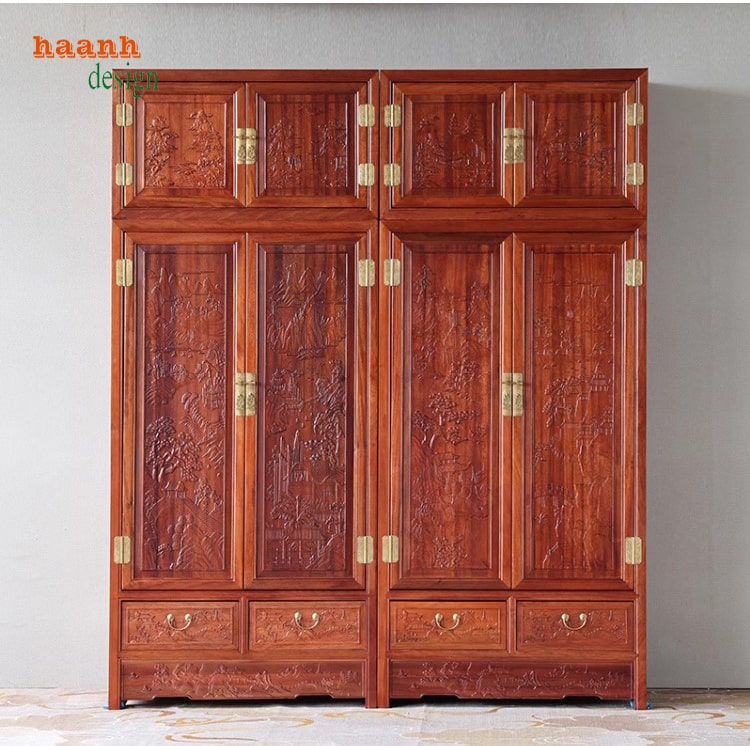 Tủ quần áo gỗ cánh chạm