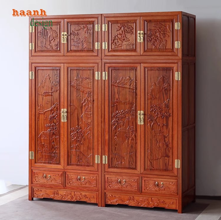 Tủ quần áo gỗ cánh chạm