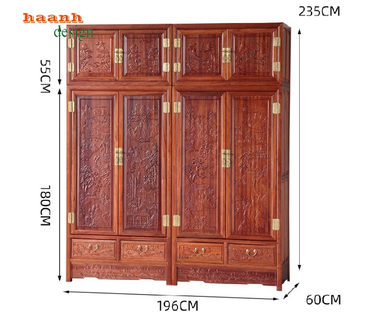 Tủ quần áo gỗ cánh chạm