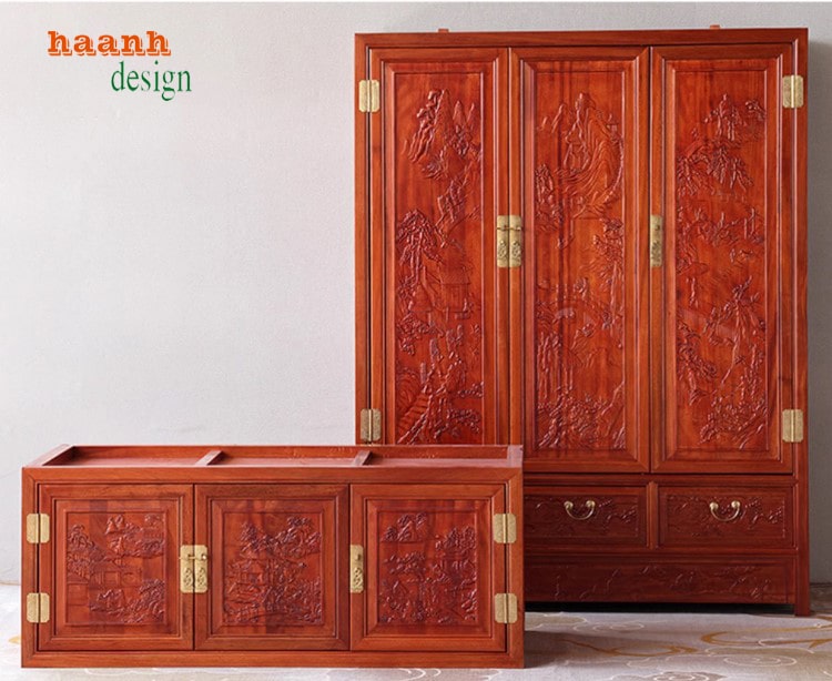 Tủ quần áo gỗ cánh chạm