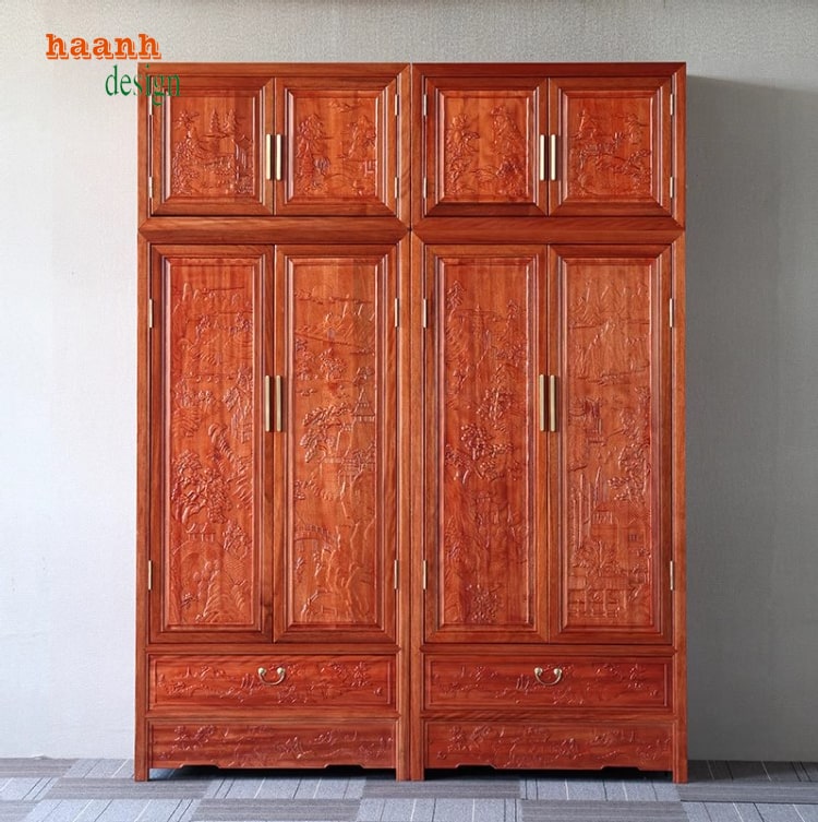 Tủ quần áo gỗ cánh chạm