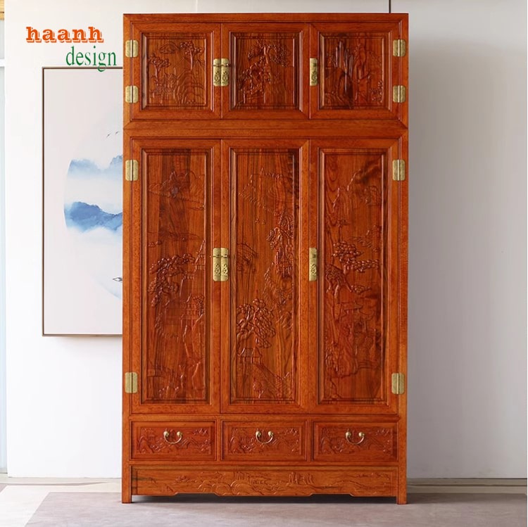 Tủ quần áo gỗ cánh chạm