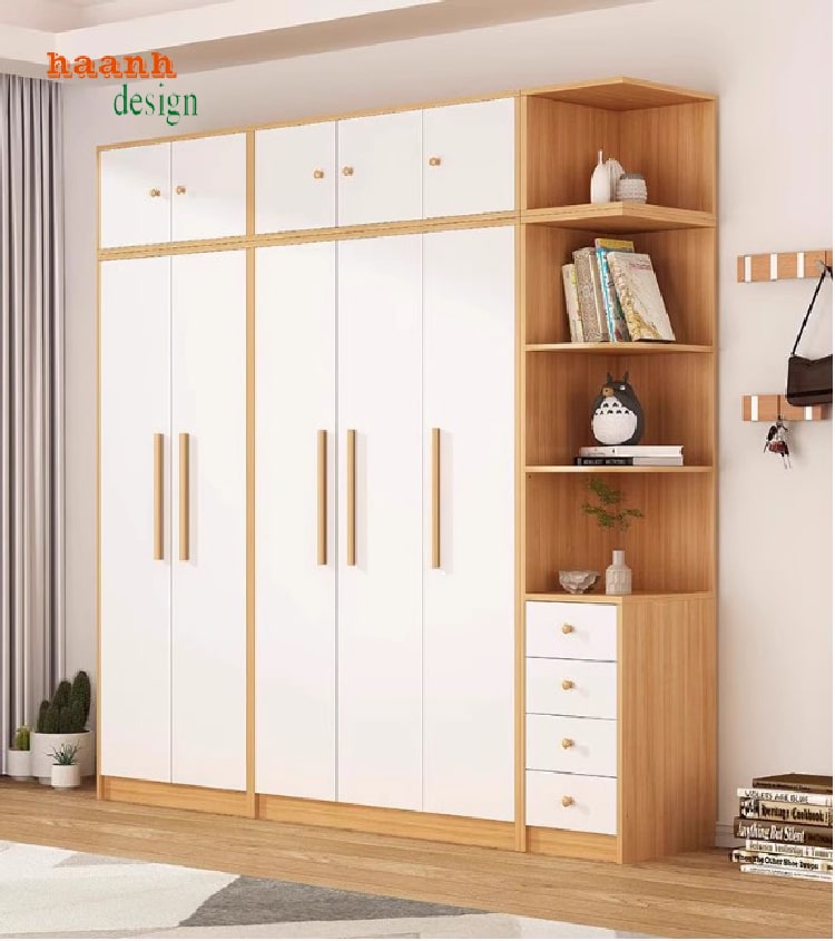 Tủ quần áo gỗ công nghiệp phối cánh trắng phong cách hiện đại