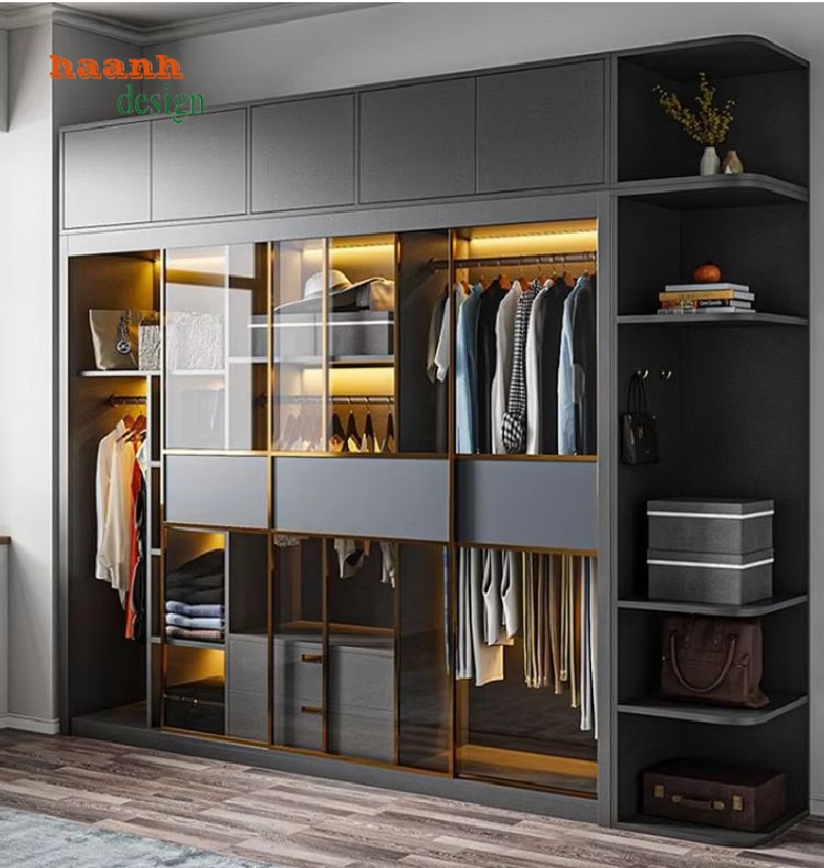 Tủ quần áo gia đình hiện đại làm từ gỗ công nghiệp màu trắng sang trọng