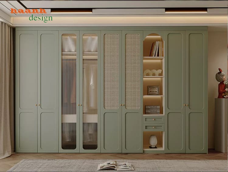 Tủ áo cánh mây gỗ sồi tự nhiên phong cách hiện đại